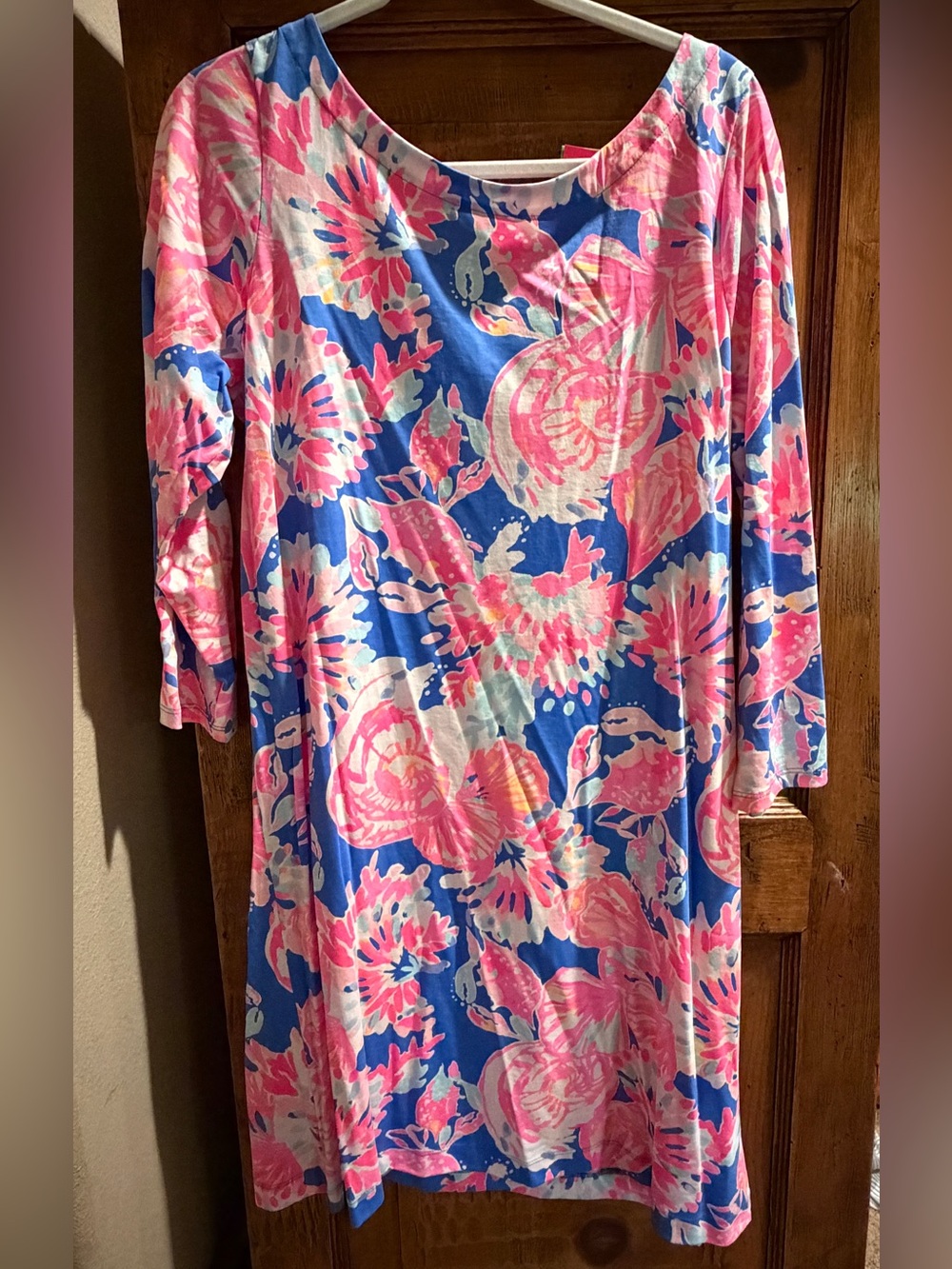 Lilly Pulitzer Pink and Blue Floral Long-Sleeve Shift Dress
